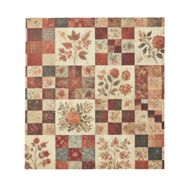 Terracotta Quilt and Patchwork Colorful Floral  Notepad (Front)
