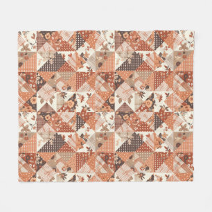 Terracotta Quilt Patchwork Gingham Cottagecore Fleece Blanket