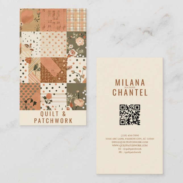 Terracotta Quilt Patchwork Handmade Clothing  Business Card (Front/Back)