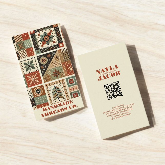Terracotta Quilt Patchwork Handmade Clothing Business Card (Creator Uploaded)