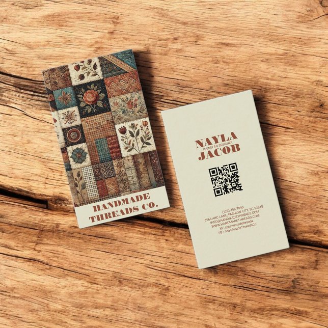 Terracotta Quilt Patchwork Handmade Clothing Business Card (Creator Uploaded)
