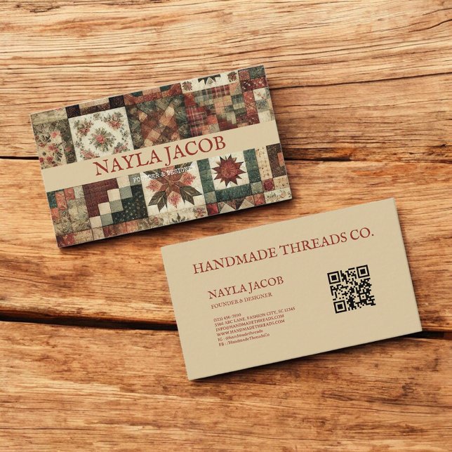 Terracotta Quilt Patchwork Handmade Clothing Business Card (Creator Uploaded)