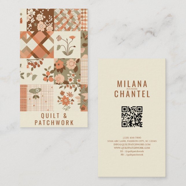 Terracotta Quilt Patchwork Handmade Clothing  Business Card (Front/Back)