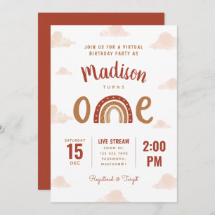 Terracotta Rainbow Boho Virtual First Birthday Invitation