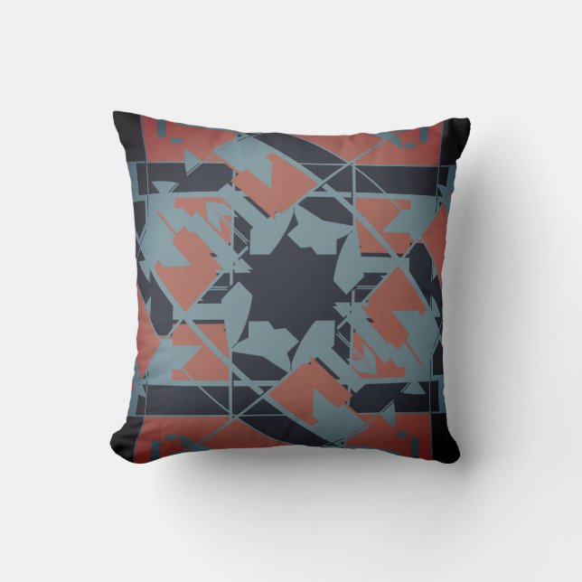 Terracotta Red Blue Mediterranean Abstract Flower Throw Pillow (Front)
