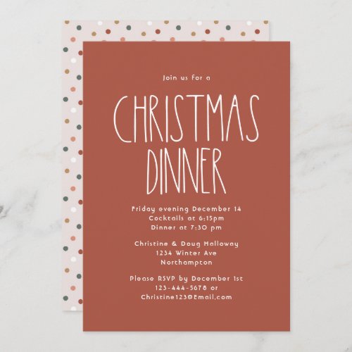 Terracotta Red Boho Polka Dot Christmas Dinner Invitation