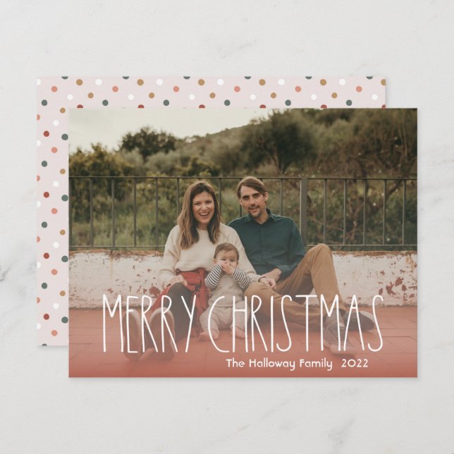 Terracotta Red Boho Polka Dot Christmas Full Photo Holiday Card (Front/Back)