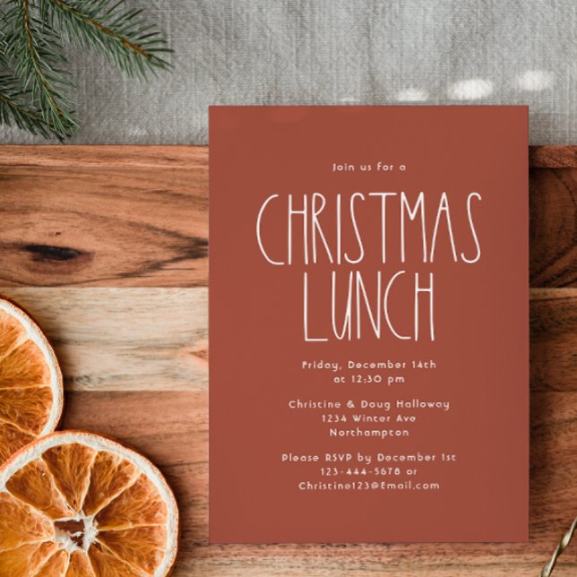 Terracotta Red Boho Polka Dot Christmas Lunch Invitation (Creator Uploaded)