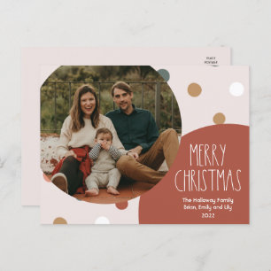 Terracotta Red Boho Polka Dot Christmas One Photo Holiday Postcard