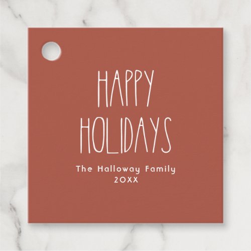 Terracotta Red Boho Polka Dot Happy Holiday Square Favor Tags