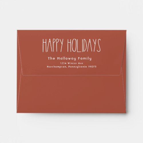 Terracotta Red Boho Polka Dot Happy Holidays Card Envelope