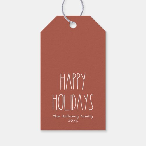 Terracotta Red Boho Polka Dot Happy Holidays Gift Tags