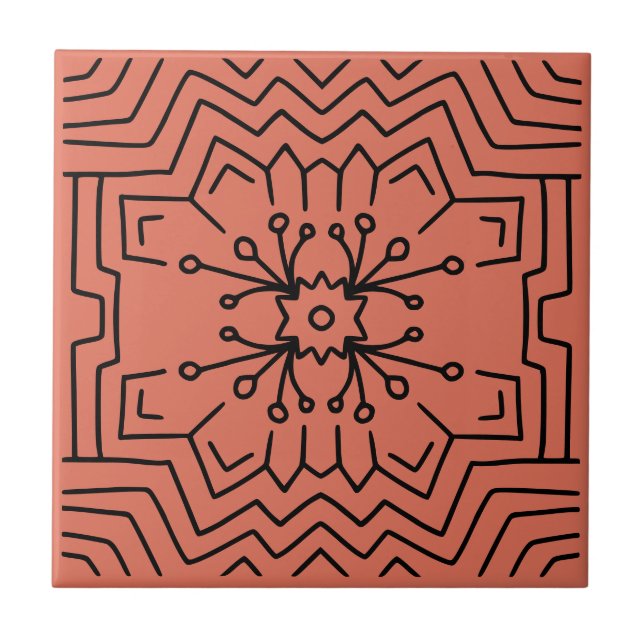Terracotta red deco ceramic tile (Front)
