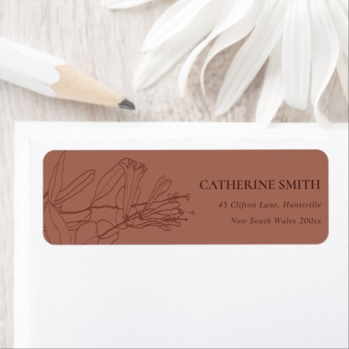 TERRACOTTA RED RUST LINE DRAWING FLORAL ADDRESS LABEL