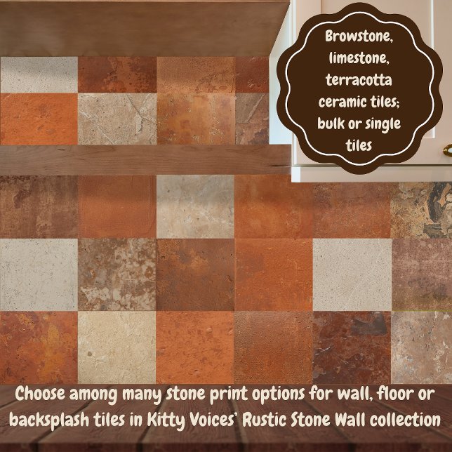 Terracotta red simple rustic  ceramic tile (Rustic stone brownstone, limestone, terracotta print ceramic tile wall, floor and backsplash decor)