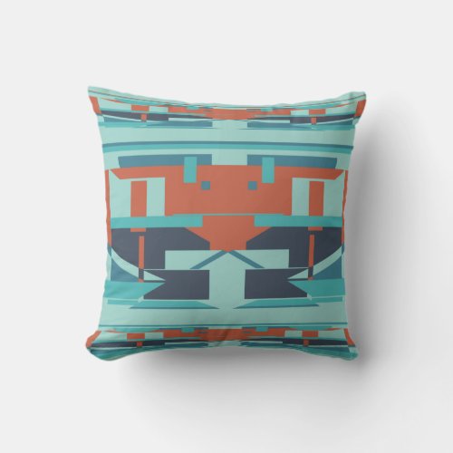 Terracotta Red Teal Blue_Green Symmetrical Design  Throw Pillow