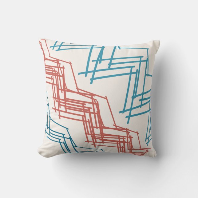 Terracotta Red Turquoise Blue Diagonal Squiggles Throw Pillow (Front)
