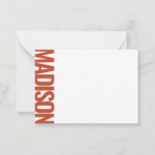 Terracotta Red Vertical Big Name Bold Typography Note Card