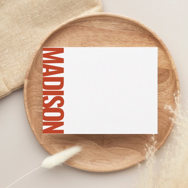 Terracotta Red Vertical Big Name Bold Typography Note Card (Creator Uploaded)