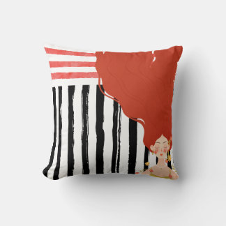 Terracotta Redhead Woman Boho Floral Throw Pillow