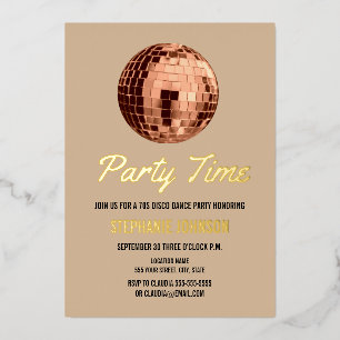 Terracotta Retro 70s Disco Ball Birthday Party Foil Invitation