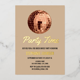 Terracotta Retro 70s Disco Ball Birthday Party Foil Invitation