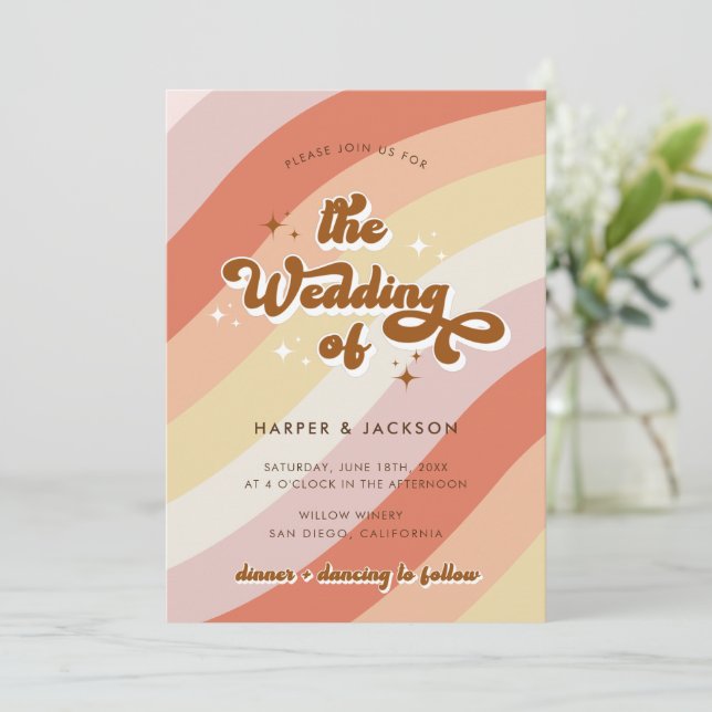 Terracotta Retro 70s Wedding Invitation (Standing Front)