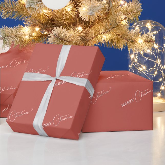 Terracotta Retro Boho Minimalist Merry Christmas Wrapping Paper (Holidays)