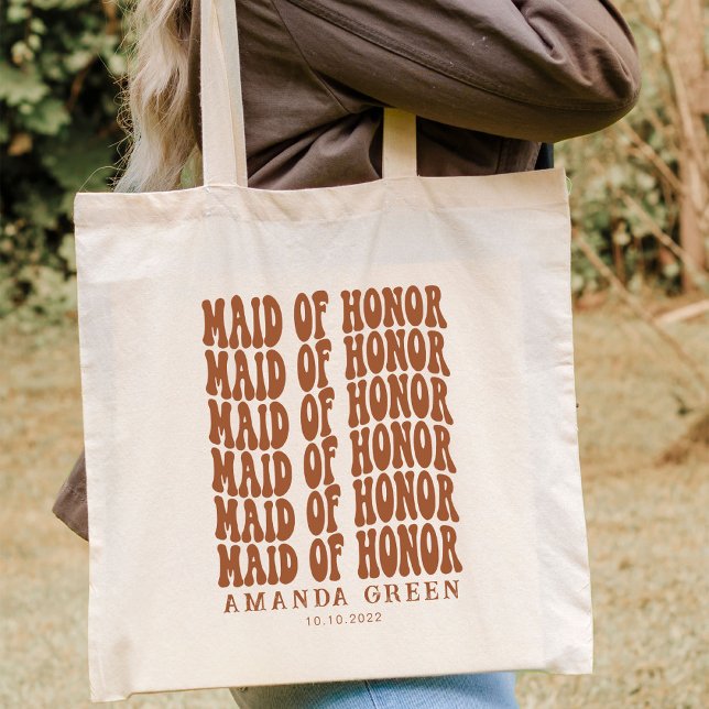Terracotta Retro Boho Personalized Maid of Honor Tote Bag (Creator Uploaded)