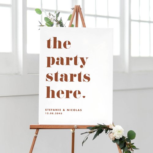 Terracotta Retro Bold The Party Starts Here Poster