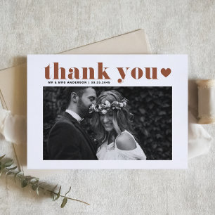 Terracotta Retro Bold Typography Photo Wedding Letterpress Thank You Card