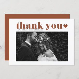 Terracotta Retro Bold Typography Photo Wedding Thank You Card