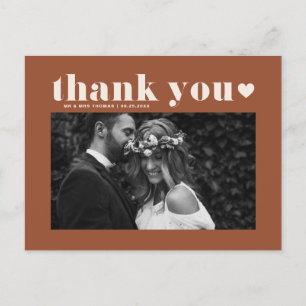 Terracotta Retro Bold Typography Wedding Thank You Postcard