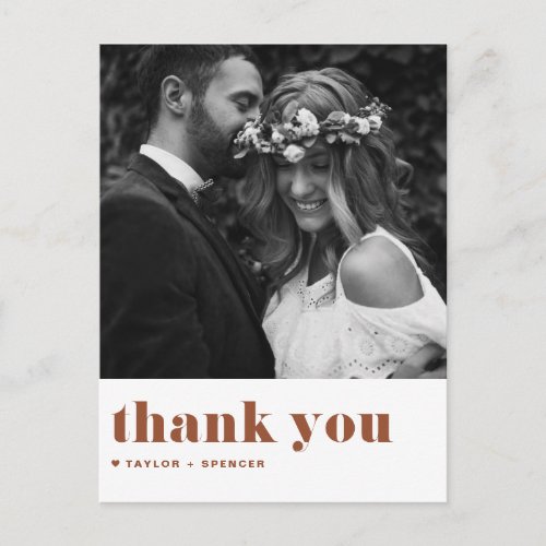 Terracotta Retro Bold Typography Wedding Thank You Postcard