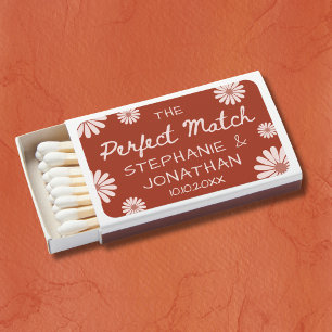 Terracotta Retro Daisy Boho Floral Wedding Favors Matchboxes