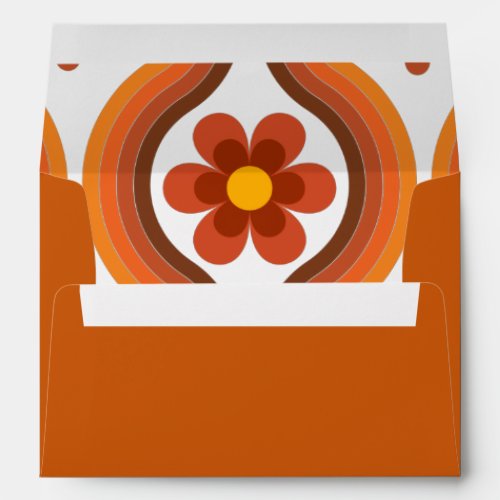 Terracotta Retro Flower Mid Century Mod Wedding Envelope