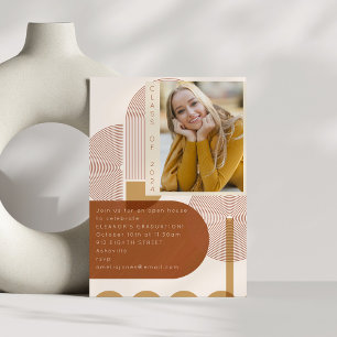 Terracotta Retro Geometric Photo Grad Party Invitation