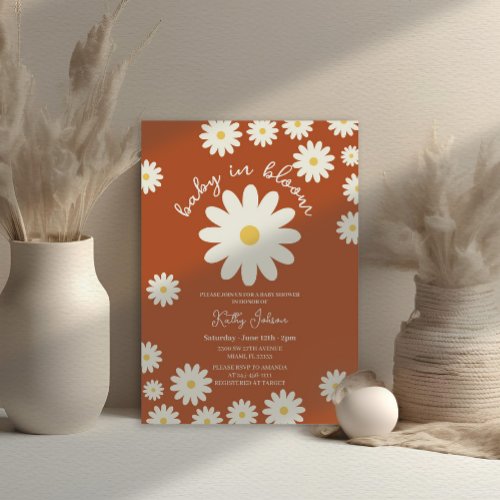 Terracotta Retro Groovy Baby in Bloom Shower  Invitation