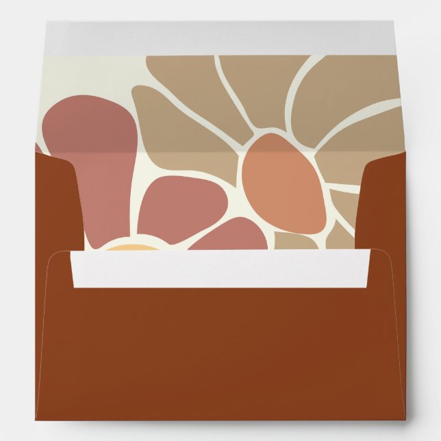 Terracotta Retro Groovy Boho Chic Floral Wedding Envelope (Back (Bottom))