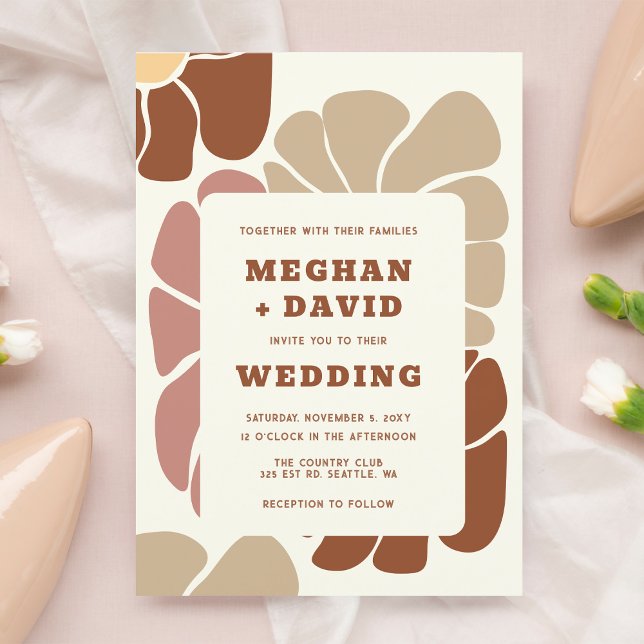 Terracotta Retro Groovy Boho Chic Floral Wedding Invitation (Terracotta Retro Groovy Boho Chic Floral Wedding Invitation)