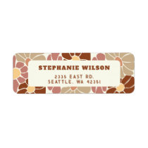 Terracotta Retro Groovy Boho Chic Floral Wedding Label