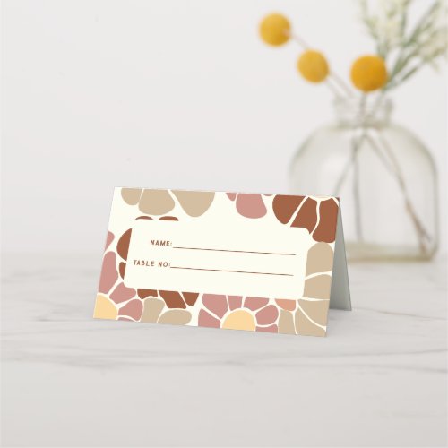 Terracotta Retro Groovy Boho Chic Floral Wedding Place Card