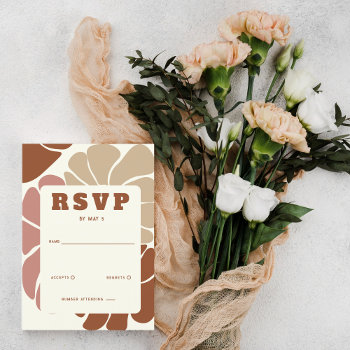 Terracotta Retro Groovy Boho Chic Floral Wedding  Rsvp Card by blessedwedding at Zazzle