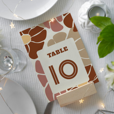 Terracotta Retro Groovy Boho Chic Floral Wedding Table Number