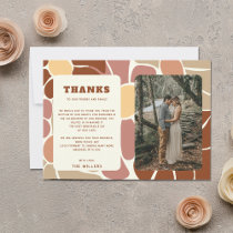 Terracotta Retro Groovy Boho Chic Floral Wedding Thank You Card