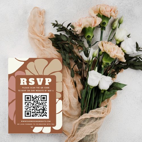 Terracotta Retro Groovy Boho Chic QR CODE RSVP Card