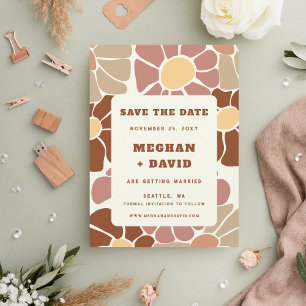 Terracotta Retro Groovy Boho Chic Save The Date Announcement