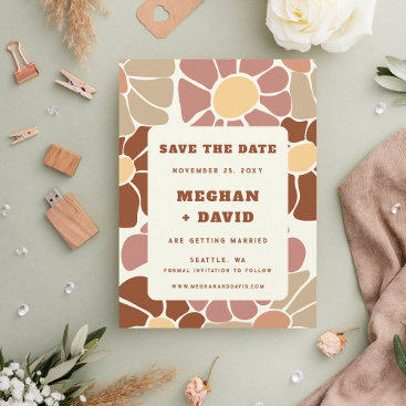 Terracotta Retro Groovy Boho Chic Save The Date Announcement