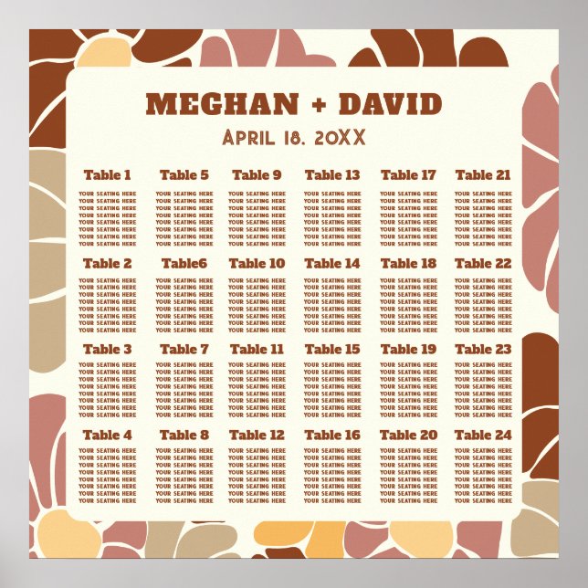 Terracotta Retro Groovy Boho Wedding Seating Poster (Front)