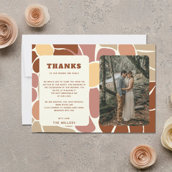 Terracotta Retro Groovy Boho Wedding Thank You Postcard by blessedwedding at Zazzle